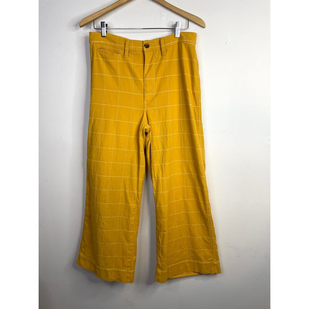 Madewell Emmett Wide Leg Crop Pants Windowpane Golden Yellow Fall Womens 29 - Picture 3 of 16